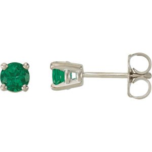 14K White 4 mm Lab-Grown Emerald Earrings 68619:124:P