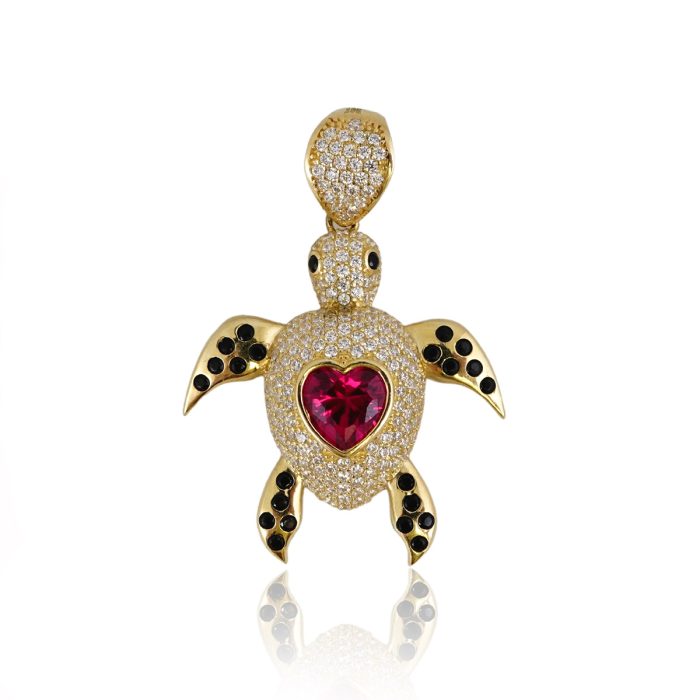 10k Gold Red Stone Turtle Pendant