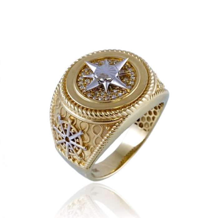 10k Yellow Gold Compass Ring for Men