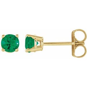 14K Yellow 4 mm Lab-Grown Emerald Stud Earrings 1874:70174:P