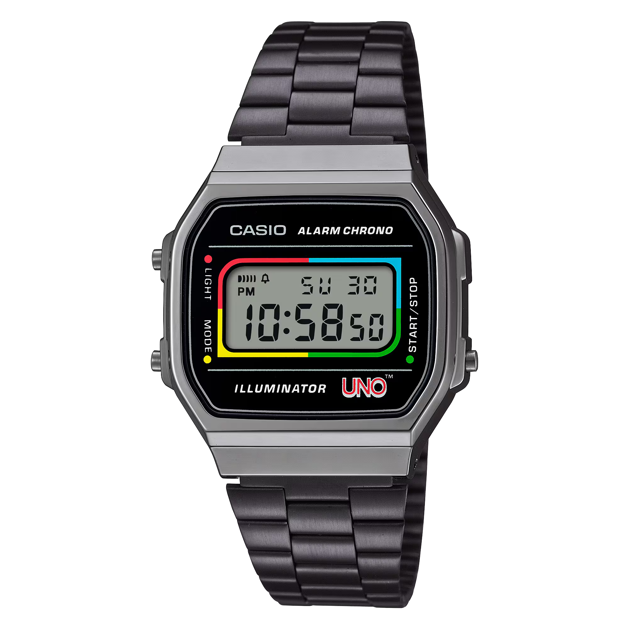 Casio A168WEUC-1A Vintage UNO Collaboration Model Black