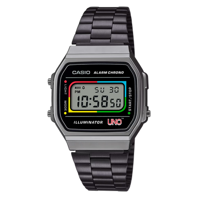 Casio A168WEUC-1A Vintage UNO Collaboration Model Black