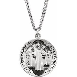 Sterling Silver 18.5 mm St. Benedict Medal Necklace