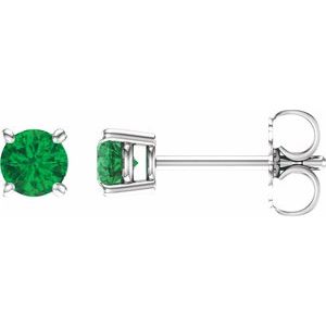 14K White 4 mm Natural Emerald Stud Earrings 1874:70013:P