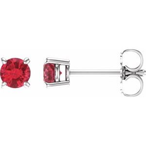 14K White 4 mm Lab-Grown Ruby Stud Earrings