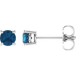 14K White 4 mm Natural London Blue Topaz Stud Earrings 1874:70114:P