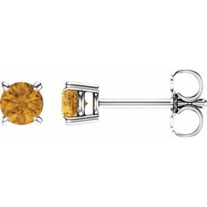 14K White 4 mm Natural Citrine Stud Earrings 1874:70146:P