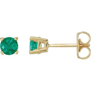 14K Yellow 4 mm Lab-Grown Emerald Earrings 68619:106:P