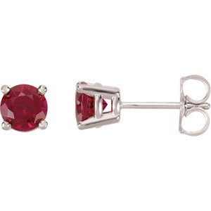 14K White 5 mm Lab-Grown Ruby Earrings 68619:107:P