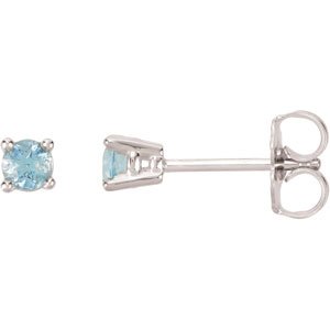 14K White 3 mm Natural Blue Aquamarine Earrings 68619:121:P