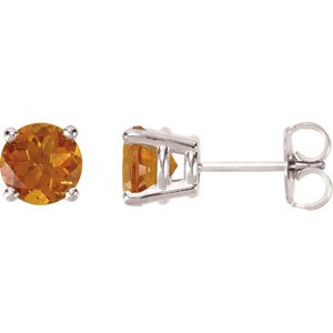 14K White 6 mm Natural Citrine Earrings 68619:127:P