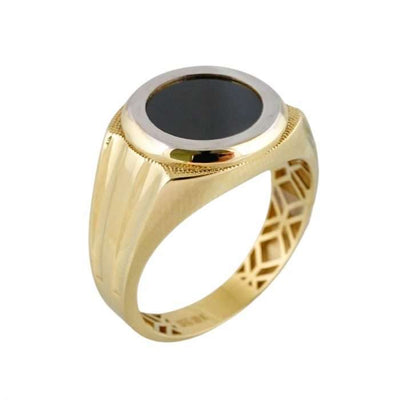 10k Gold Black Round Stone Ring