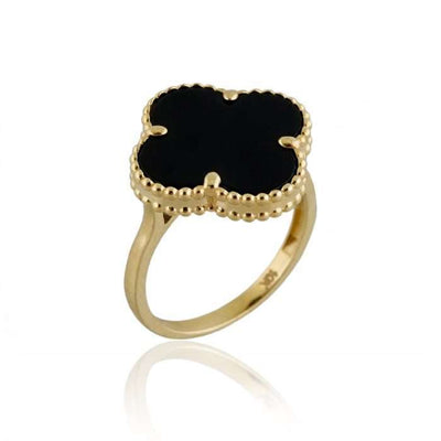10k Gold Black Flower Ring