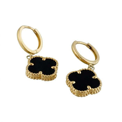 10k Gold Black Flower Earrings