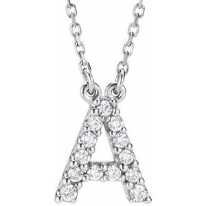 14K White 1/8 CTW Natural Diamond Initial A 16" Necklace 67311:100:P