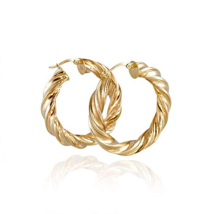 14 Yellow Gold Twisted Design Hoops