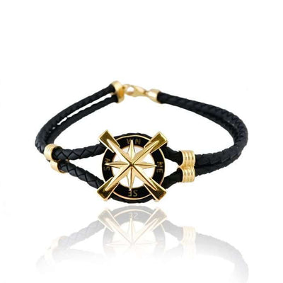 Unisex 14k Gold Leathered Compass Bracelet