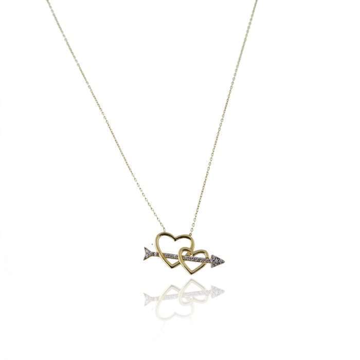 10k Yellow Gold Double Heart Arrow Chain