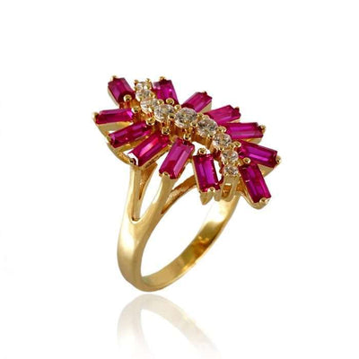 14k Yellow Gold Red Wheat Spike Ring