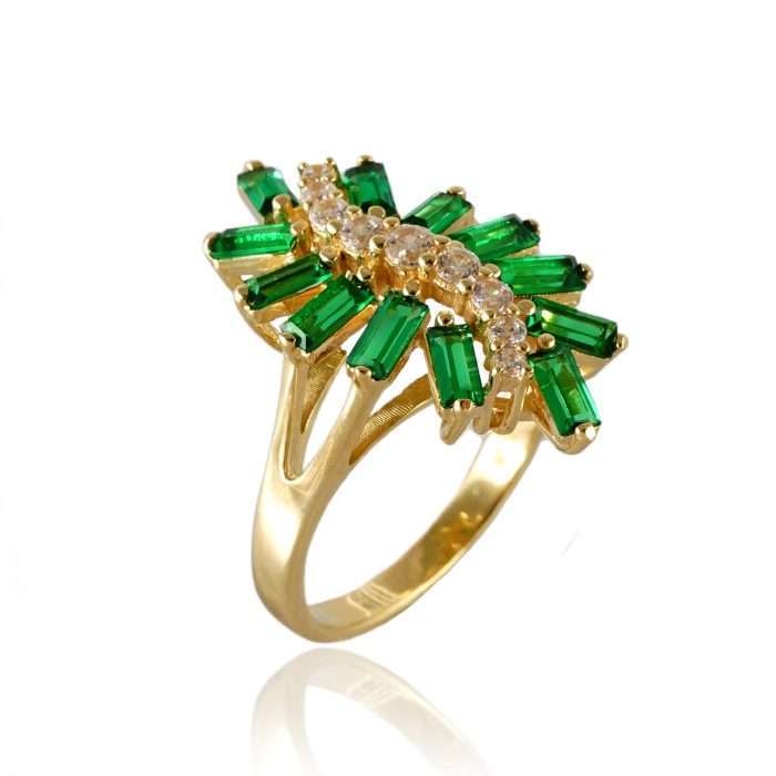 14k Yellow Gold Green Wheat Spike Ring