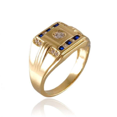 10k Yellow Gold Blue Zircon Ring for Men