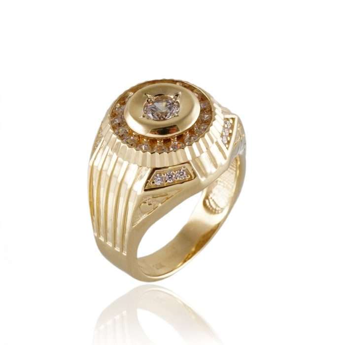 10k Yellow Gold Compass Round Ring for Men