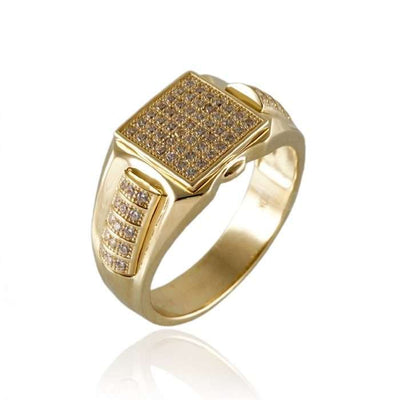 10k Yellow Gold CZ Square Ring for Men