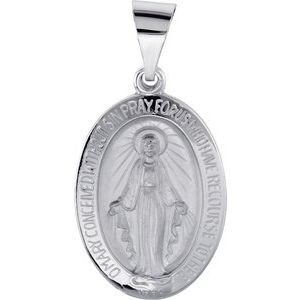 14K White 19x13.5 mm Oval Hollow Miraculous Medal R45333:104:P