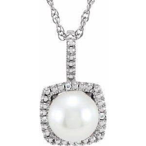 Sterling Silver 6.5-7 mm Cultured White Freshwater Pearl & .015 CTW Natural Diamond 18" Necklace