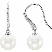 14K White Cultured White Freshwater Pearl & 1/8 CTW Natural Diamond Earrings 651565:100:P