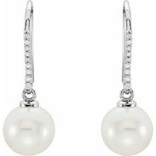 14K White Cultured White Freshwater Pearl & 1/8 CTW Natural Diamond Earrings 651565:100:P