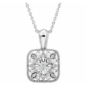 Sterling Silver .05 CTW Natural Diamond Filigree  18" Necklace