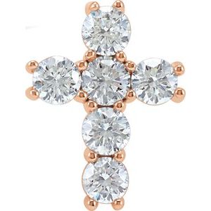 14K Rose 1 3/8 CTW Natural Diamond Cross Pendant