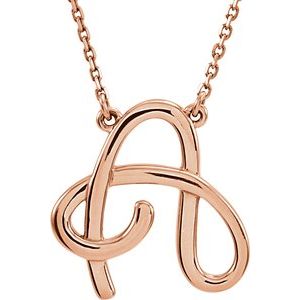 14K Rose Script Initial A 16" Necklace