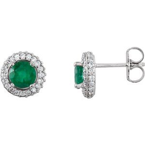 14K White Natural Emerald & 1/3 CTW Natural Diamond Earrings 68602:70000:P