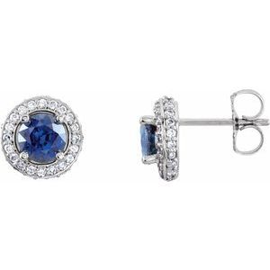 14K White Natural Blue Sapphire & 1/3 CTW Natural Diamond Earrings 68602:70002:P