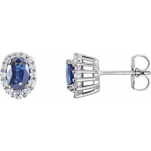 14K White Natural Blue Sapphire & 1/3 CTW Natural Diamond Earrings 85028:70000:P