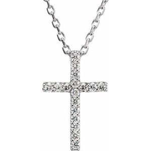 Platinum .06 CTW Natural Diamond Petite Cross 16" Necklace