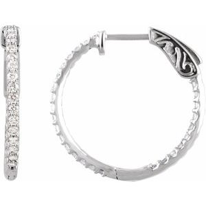 Sterling Silver Imitation White Cubic Zirconia Inside-Outside 23 mm Hinged Hoop Earrings 650183:109:P