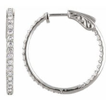 Sterling Silver Imitation White Cubic Zirconia Inside-Outside 26.5 mm Hinged Hoop Earrings 650183:110:P