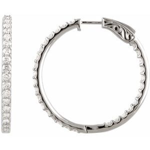 Platinum 3 CTW Natural Diamond Inside-Outside 34.5 mm Hinged Hoop Earrings