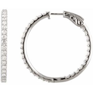 Sterling Silver Imitation White Cubic Zirconia Inside-Outside 34.5 mm Hinged Hoop Earrings 650183:112:P