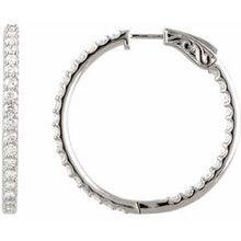Sterling Silver Imitation White Cubic Zirconia Inside-Outside 34.5 mm Hinged Hoop Earrings 650183:112:P