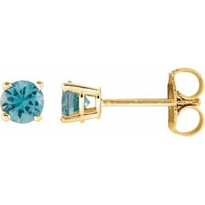 14K Yellow 4 mm Natural Blue Zircon Stud Earrings 1874:70129:P
