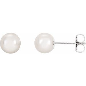 14K White 6 mm Cultured White Akoya Pearl Earrings 61103:103:P