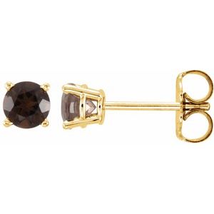 14K Yellow 4 mm Natural Smoky Quartz Stud Earrings 1874:70165:P