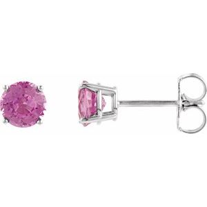 14K White 4 mm Natural Pink Tourmaline Stud Earrings 1874:70098:P