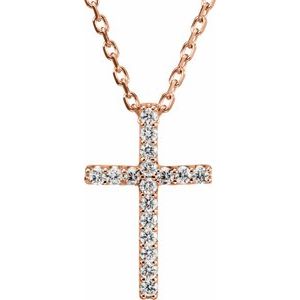 14K Rose .06 CTW Natural Diamond Petite Cross 16" Necklace