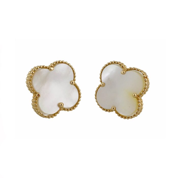 Women’s 14k Gold White Flower Earrings