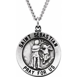 Sterling Silver 18 mm Round St. Sebastian 18" Necklace